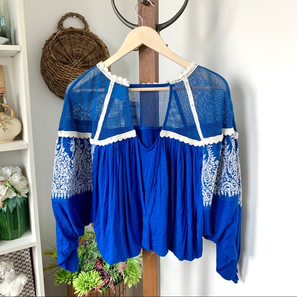 NWT Free People Carly Embroidered Top Blue XS - Picture 9 of 15